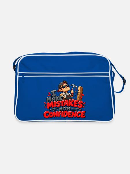 Ich mache Fehler mit Selbstvertrauen – lustiger Humor - Retro Tasche - Blau/Weiß