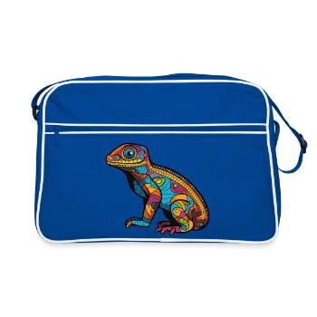 Psychedelische Mosaic-Echse - Retro Tasche - Blau/Weiß - Vorne