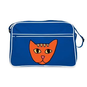 Orange Katzengesicht Pop-Art - Retro Tasche - Blau/Weiß - Vorne