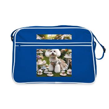 Bichon Frise Dog Cottagecore Tea Party Elegance - Retro Bag - blue/white - Front