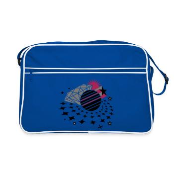 Disco Lichter mit 3D Stern,Discokugel und Diamant - Retro Tasche - Blau/Weiß - Vorne