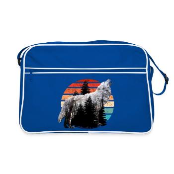 Howling Wolf Double Exposition avec Coucher de Soleil Rétro - Sac Retro - bleu/blanc - Devant
