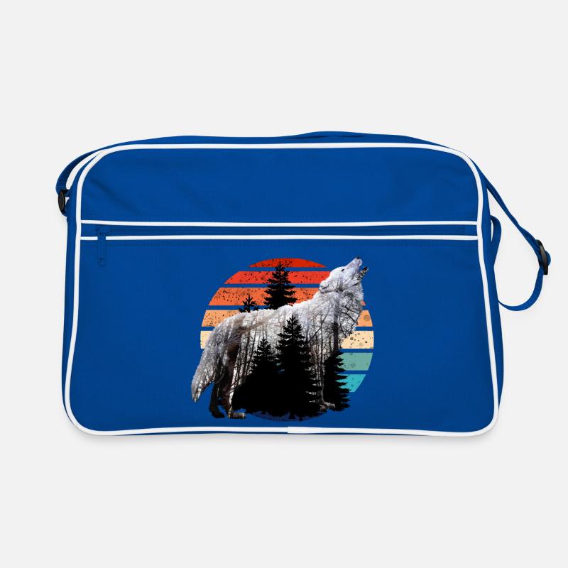 Howling Wolf Double Exposure with Retro Sunset Retro Bag