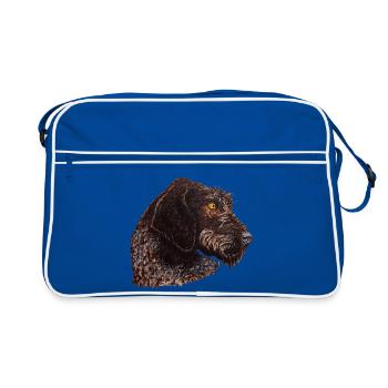 Deutsch Stichelhaar Portrait - Retro Tasche - Blau/Weiß - Vorne