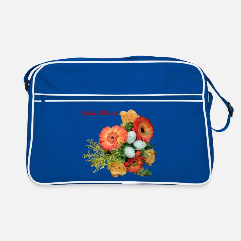Fröhliche Ostern Blumenmix - Retro Tasche - Blau/Weiß