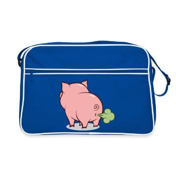 Dessin animé du cochon soufflant - Sac Retro - bleu/blanc - Devant