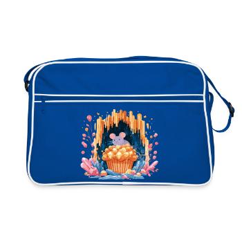 Cuddly mouse in the popcorn crater - Retro Bag - blue/white - Front