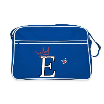 Buchstabe e Kronenherz - Retro Tasche - Blau/Weiß - Vorne