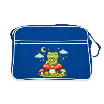 Grenouille douce sur champignon – Ambiance nuit douillette - Sac Retro - bleu/blanc - Devant