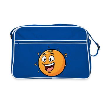 Fröhliche Orangenkarikatur - Retro Tasche - Blau/Weiß - Vorne