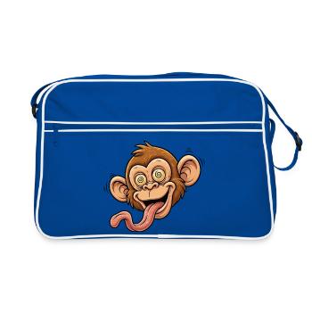 Playful Monkey Caricature with Tongue - Retro Bag - blue/white - Front