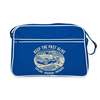 Oldtimer Truck Camping Erbe - Retro Tasche - Blau/Weiß - Vorne