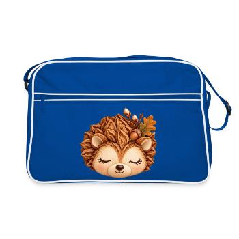 Niedlicher Igel im Herbstlaub - Retro Tasche - Blau/Weiß - Vorne