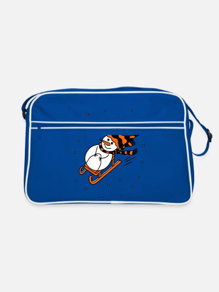 Sleigh Riding Snowman - Retro Bag - blue/white - Front