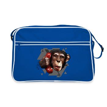 Monkey on the phone | Geometric design triangles - Retro Bag - blue/white - Front