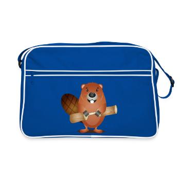 Cute rodent beaver with nibbled wood - Retro Bag - blue/white - Front