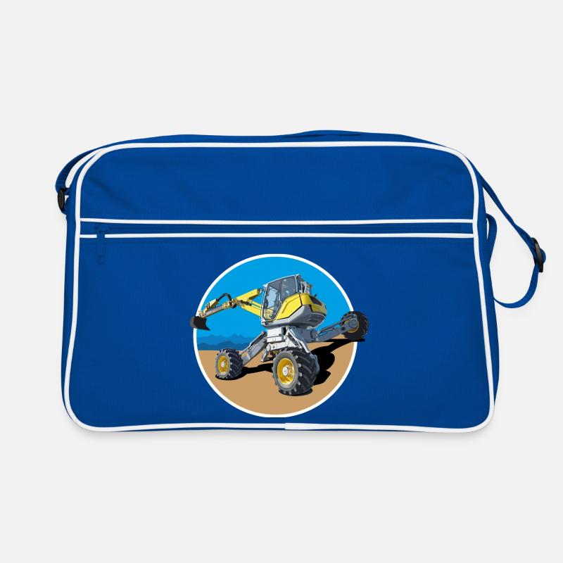 Er baggert dort wo andere Bagger niemals hinkommen - Retro Tasche - Blau/Weiß