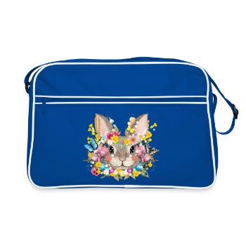 Kaninchen in einem frühlingshaften Oster Ambiente - Retro Tasche - Blau/Weiß - Vorne