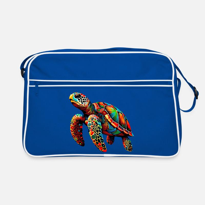 Schildkröte - Retro Tasche - Blau/Weiß