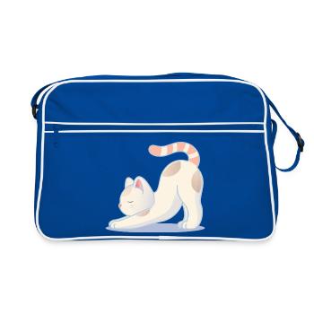 A cat in a stretching yoga pose - Retro Bag - blue/white - Front