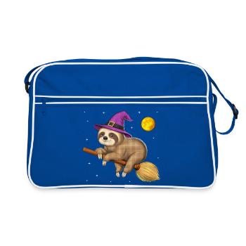 Faultier Hexe Reitbesen - Retro Tasche - Blau/Weiß - Vorne