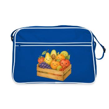 Lächelnder Obstkorb Aquarell Früchte Korb Kinder  - Retro Tasche - Blau/Weiß - Vorne
