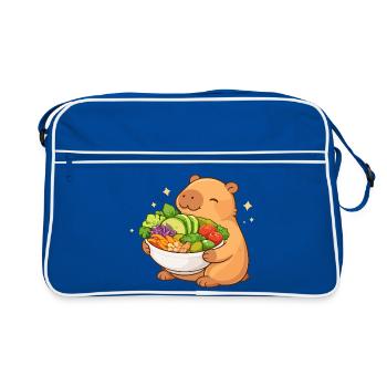 Pummeliges Capybara mit Salatschüssel - Retro Tasche - Blau/Weiß - Vorne