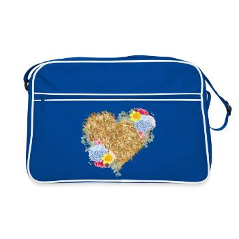 Heart of straw with spring flowers - Retro Bag - blue/white - Front