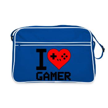 Heart with Game Controller Silhouette - Retro Bag - blue/white - Front