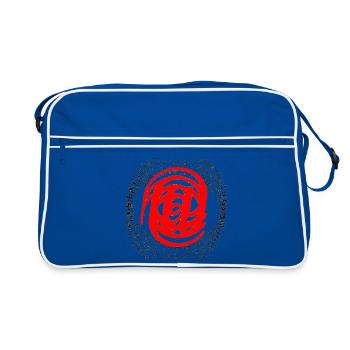 Red spiral in circular text - Retro Bag - blue/white - Front