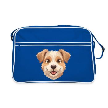 Illustration mignonne de visage de chien en dessin animé joyeux - Sac Retro - bleu/blanc - Devant