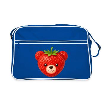 Bear Face Cute Strawberry Fruit Animal Motif Kawaii - Retro Bag - blue/white - Front