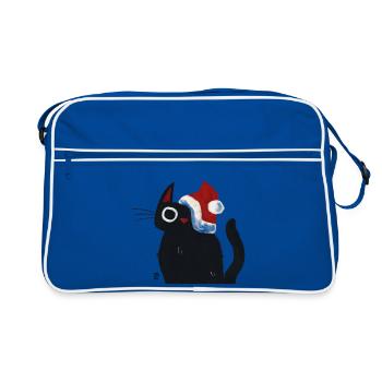 Chat noir avec chapeau de Père Noël - Sac Retro - bleu/blanc - Devant