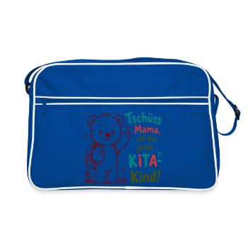 Kita Abschied Bär Motiv - Retro Tasche - Blau/Weiß - Vorne