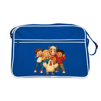 Les enfants font des grimaces avec des animaux de ferme drôles - Sac Retro - bleu/blanc - Devant