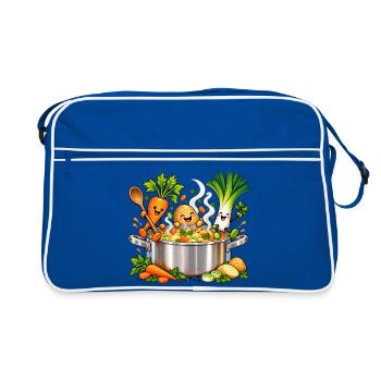 Fröhliche Gemüsefreunde kochen Suppe  - Retro Tasche - Blau/Weiß - Vorne