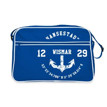 Hansestadt Wismar 1229 - Retro Tasche - Blau/Weiß - Vorne
