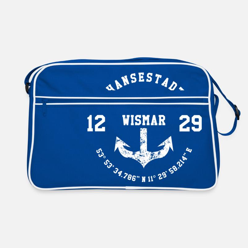 Hansestadt Wismar 1229 - Retro Tasche - Blau/Weiß