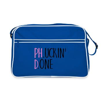 Phucking Fucking Done Phd Abschluss Geschenk - Retro Tasche - Blau/Weiß - Vorne