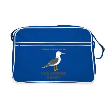 Sei Möwe und Scheiss drauf Norddeutschland - Retro Tasche - Blau/Weiß - Vorne