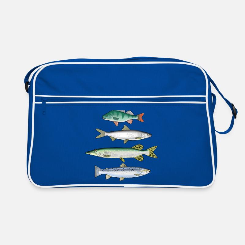FOUR FISH - Barsch-, Felchen-, Hecht- und Forellenprodukte - Retro Tasche - Blau/Weiß