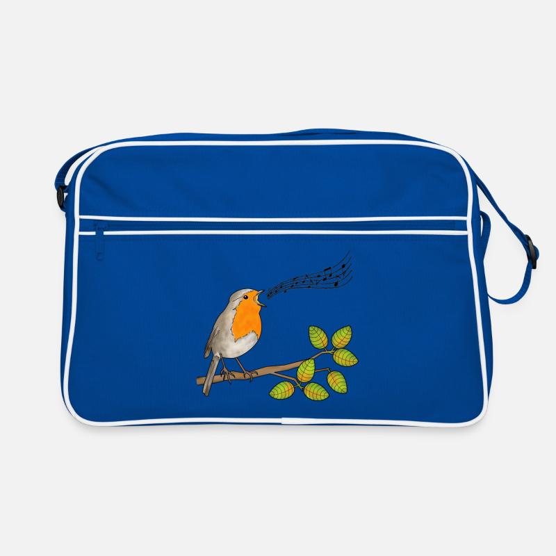 Robin chantant, notes de musique - Sac Retro - bleu/blanc