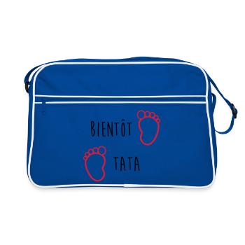 Tante / Tata / Marraine / Oncle / Nourrice / Bébé - Sac Retro - bleu/blanc - Devant