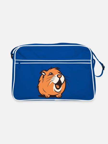 Cheerful Capybara / Guinea Pig / Hamster – Heart - Retro Bag - blue/white - Front