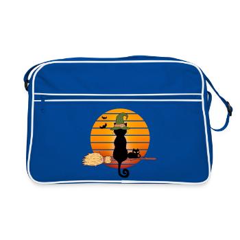 Halloween, Witch's Broom, Black Cat - Retro Bag - blue/white - Front