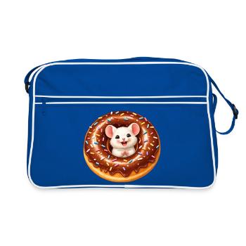 Illustration de souris mignonne dans un beignet - Sac Retro - bleu/blanc - Devant