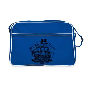 Piratenschiff - Retro Tasche - Blau/Weiß - Vorne