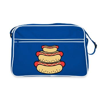 Hot Dog Dackel Hund Lustig Fast Food - Retro Tasche - Blau/Weiß - Vorne