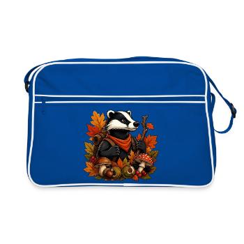 Autumnal badger with mushrooms - Retro Bag - blue/white - Front
