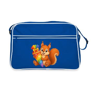 Süßes Eichhörnchen mit bunter Schultüte  - Retro Tasche - Blau/Weiß - Vorne